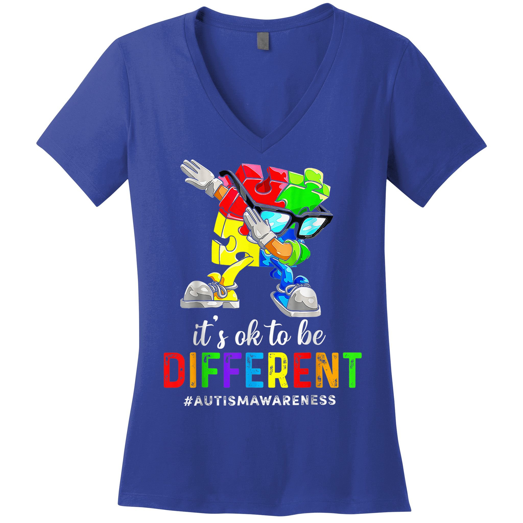Autism Awareness Acceptance Kid Boy Its Ok To Be Different Women's V-Neck T-Shirt
