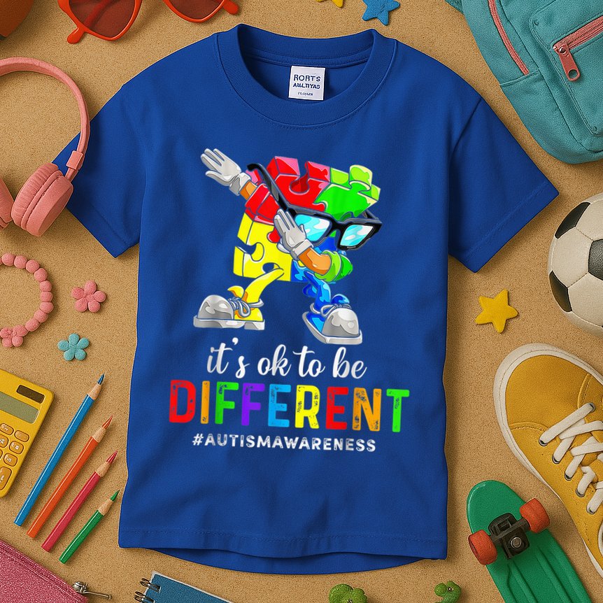 Autism Awareness Acceptance Kid Boy Its Ok To Be Different Kids T-Shirt