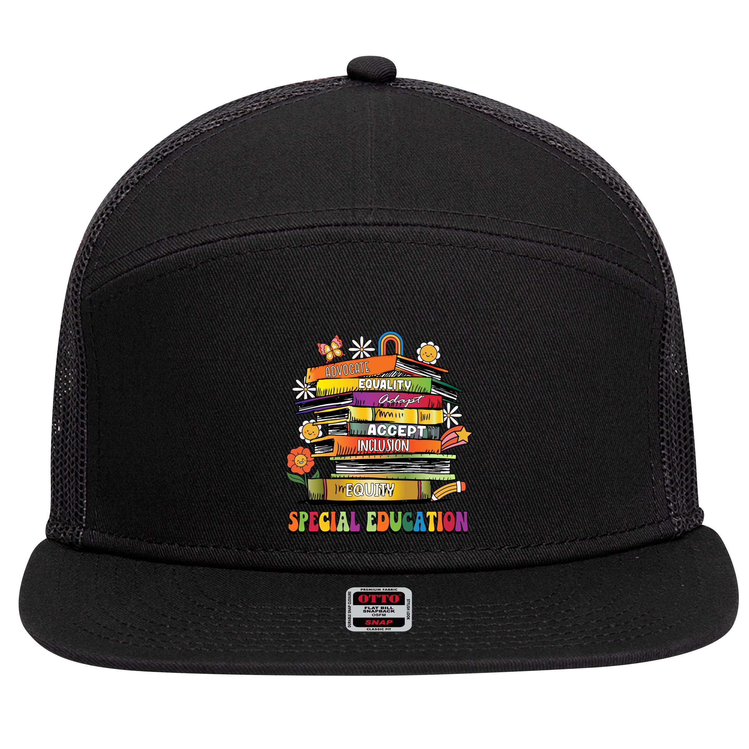 Accept Adapt Advocate Inclusion Equity Equality Sped Teacher Gift 7 Panel Mesh Trucker Snapback Hat