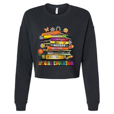 Accept Adapt Advocate Inclusion Equity Equality Sped Teacher Gift Cropped Pullover Crew