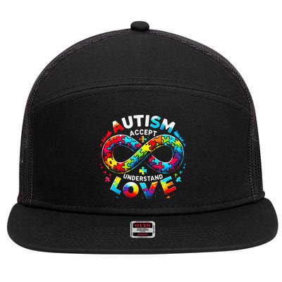 Autism Awareness Accept Understand Love Asd Support Autistic 7 Panel Mesh Trucker Snapback Hat