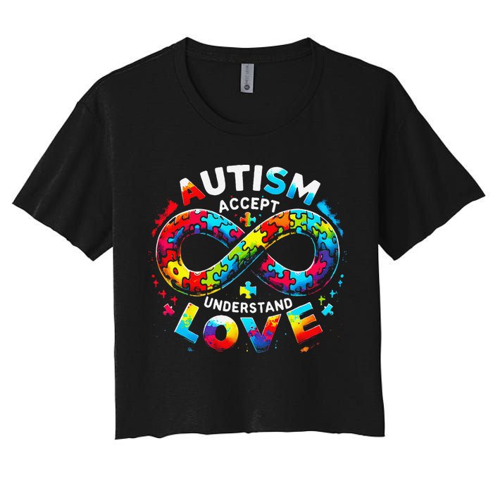 Autism Awareness Accept Understand Love Asd Support Autistic Women's Crop Top Tee