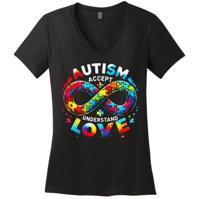 Autism Awareness Accept Understand Love Asd Support Autistic Women's V-Neck T-Shirt