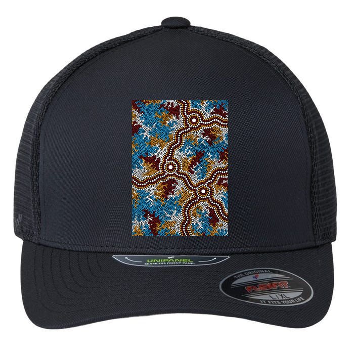 Aboriginal Art Authentic Wetland Dreaming Flexfit Unipanel Trucker Cap