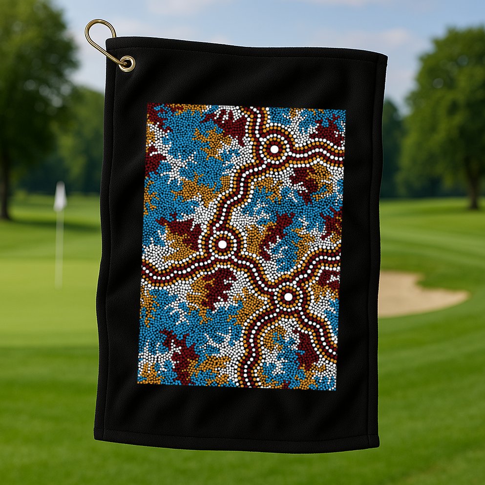 Aboriginal Art Authentic Wetland Dreaming Golf Towel