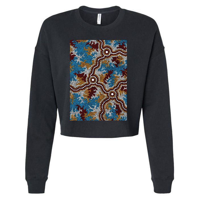Aboriginal Art Authentic Wetland Dreaming Cropped Pullover Crew