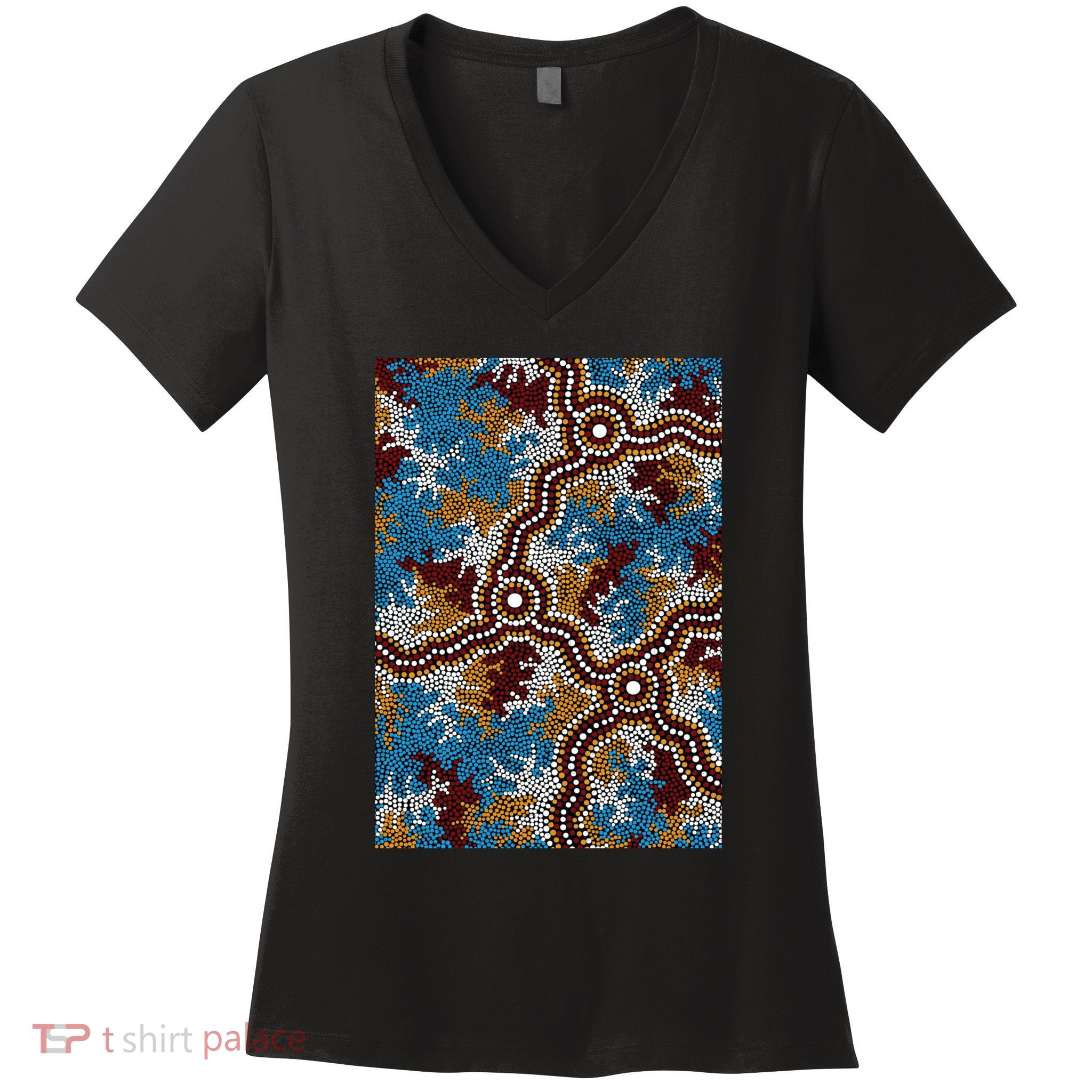 Aboriginal Art Authentic Wetland Dreaming Women's V-Neck T-Shirt
