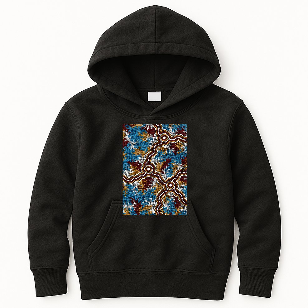 Aboriginal Art Authentic Wetland Dreaming Kids Hoodie