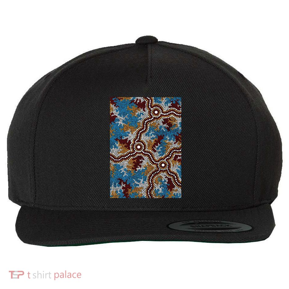 Aboriginal Art Authentic Wetland Dreaming Wool Snapback Cap