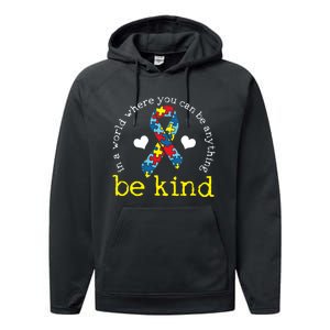 Autism Awareness Be Kind Kindness Ribbon Heart Performance Fleece Hoodie