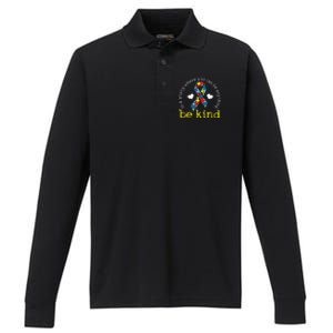 Autism Awareness Be Kind Kindness Ribbon Heart Performance Long Sleeve Polo