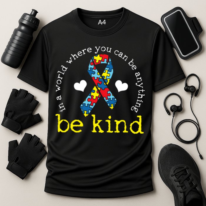Autism Awareness Be Kind Kindness Ribbon Heart Cooling Performance Crew T-Shirt