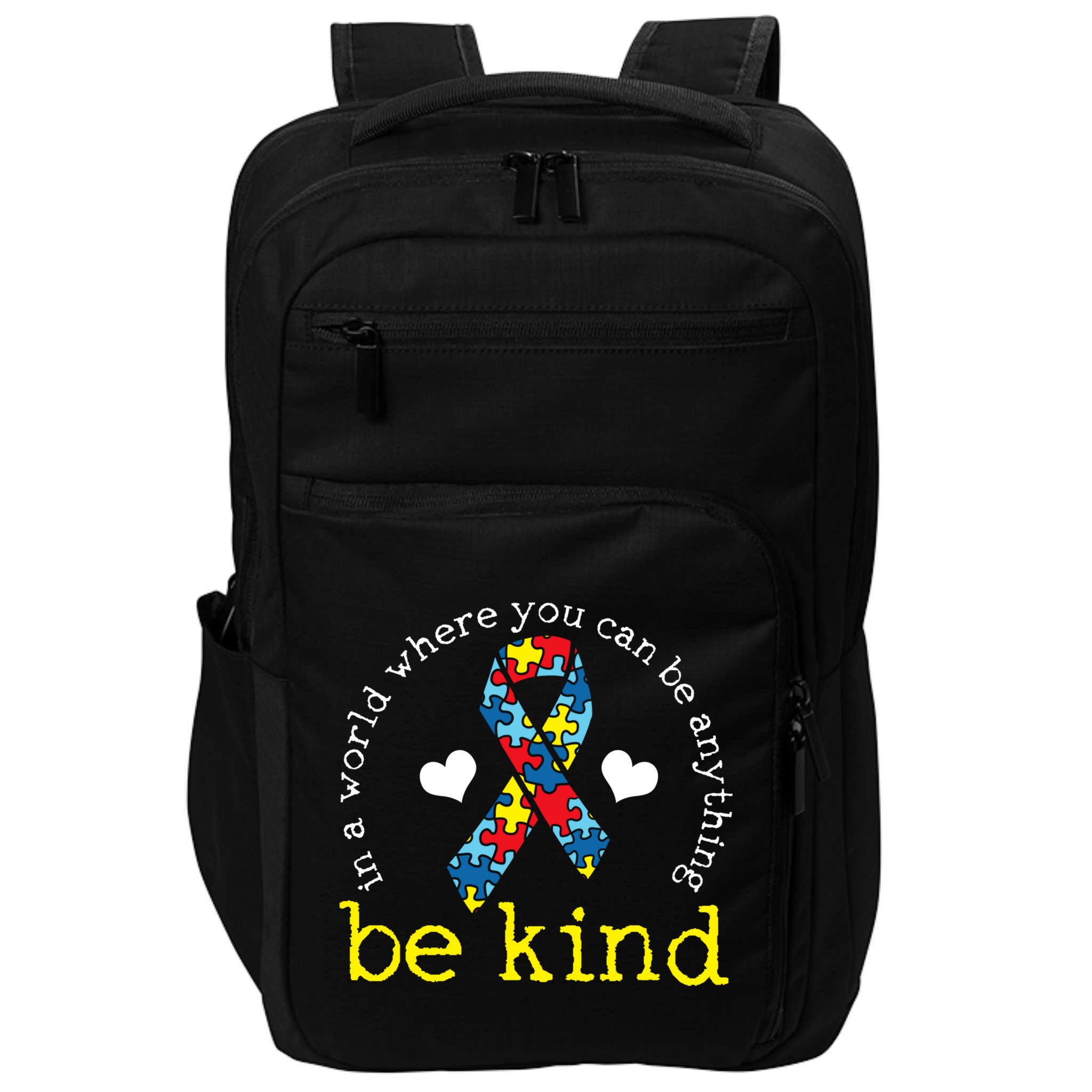 Autism Awareness Be Kind Kindness Ribbon Heart Impact Tech Backpack