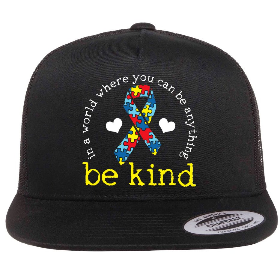 Autism Awareness Be Kind Kindness Ribbon Heart Flat Bill Trucker Hat