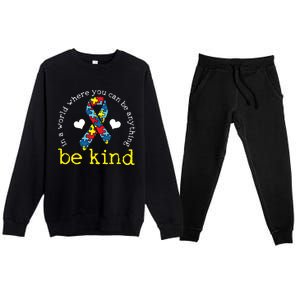 Autism Awareness Be Kind Kindness Ribbon Heart Premium Crewneck Sweatsuit Set