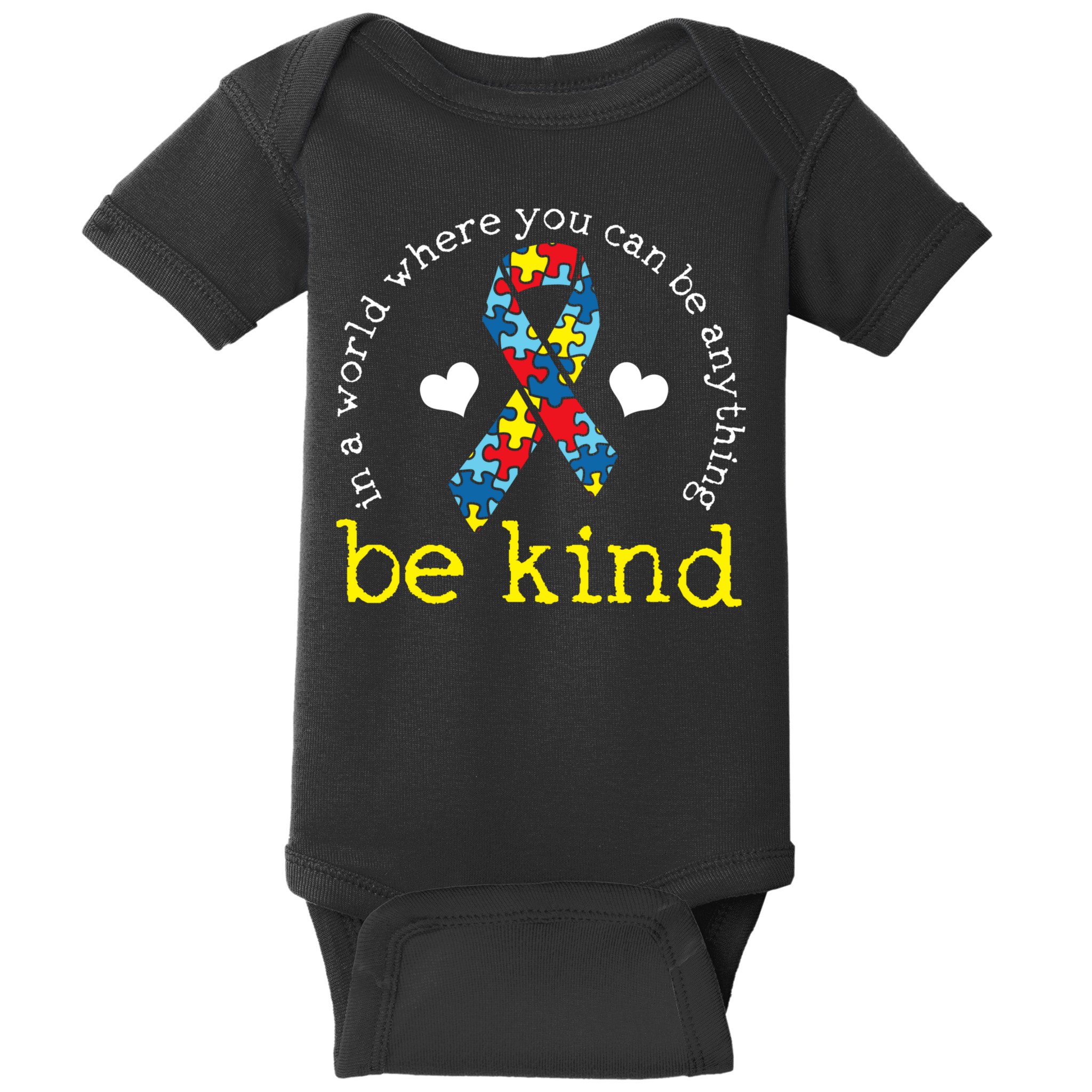 Autism Awareness Be Kind Kindness Ribbon Heart Baby Bodysuit