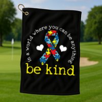 Autism Awareness Be Kind Kindness Ribbon Heart Golf Towel