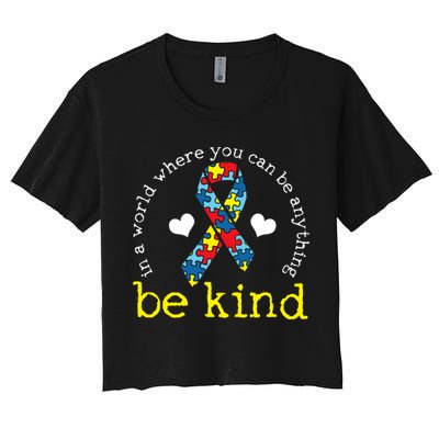 Autism Awareness Be Kind Kindness Ribbon Heart Women's Crop Top Tee
