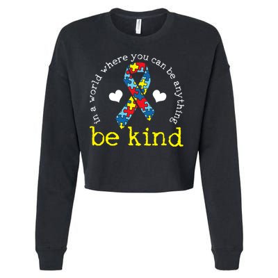 Autism Awareness Be Kind Kindness Ribbon Heart Cropped Pullover Crew