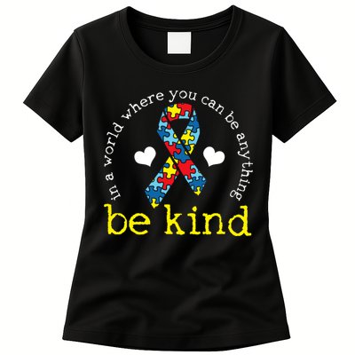 Autism Awareness Be Kind Kindness Ribbon Heart Womens T-Shirt