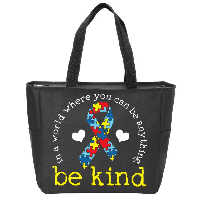Autism Awareness Be Kind Kindness Ribbon Heart Zip Tote Bag