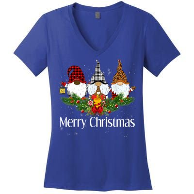 African American Black Gnome Ugly Christmas Matching Pjs Great Gift Women's V-Neck T-Shirt