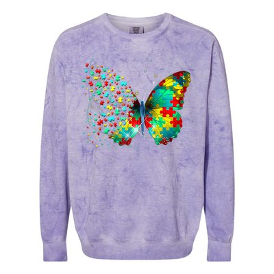 Autism Awareness Butterfly Peace Lover Gift Colorblast Crewneck Sweatshirt