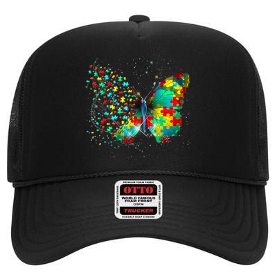 Autism Awareness Butterfly Peace Lover Gift High Crown Mesh Back Trucker Hat