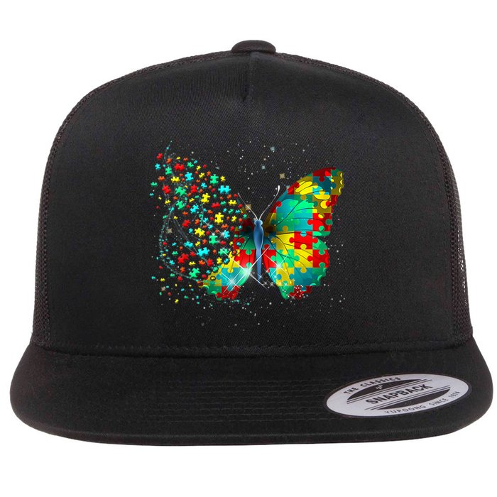 Autism Awareness Butterfly Peace Lover Gift Flat Bill Trucker Hat