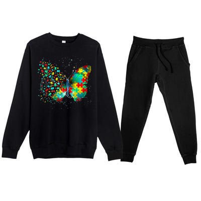 Autism Awareness Butterfly Peace Lover Gift Premium Crewneck Sweatsuit Set