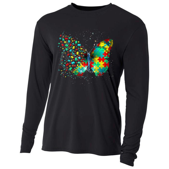 Autism Awareness Butterfly Peace Lover Gift Cooling Performance Long Sleeve Crew