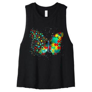 Autism Awareness Butterfly Peace Lover Gift Women's Racerback Cropped Tank