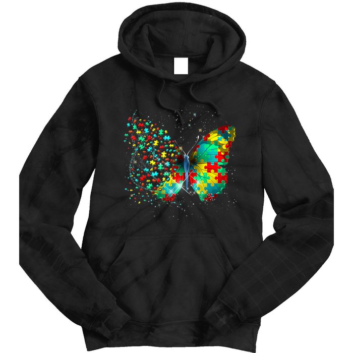 Autism Awareness Butterfly Peace Lover Gift Tie Dye Hoodie