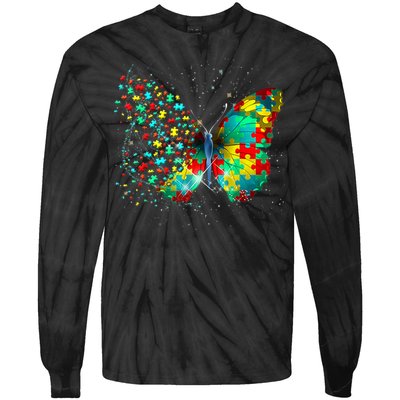 Autism Awareness Butterfly Peace Lover Gift Tie-Dye Long Sleeve Shirt