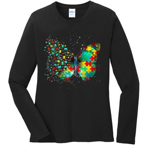 Autism Awareness Butterfly Peace Lover Gift Ladies Long Sleeve Shirt