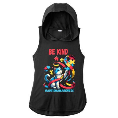 Autism Awareness Be Kind Cat Funny Gift Ladies PosiCharge Tri-Blend Wicking Draft Hoodie Tank