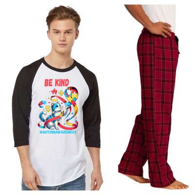 Autism Awareness Be Kind Cat Funny Gift Raglan Sleeve Pajama Set