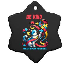 Autism Awareness Be Kind Cat Funny Gift Ceramic Star Ornament