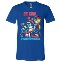 Autism Awareness Be Kind Cat Funny Gift V-Neck T-Shirt