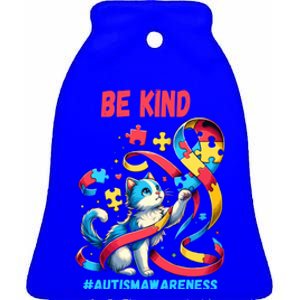 Autism Awareness Be Kind Cat Funny Gift Ceramic Bell Ornament