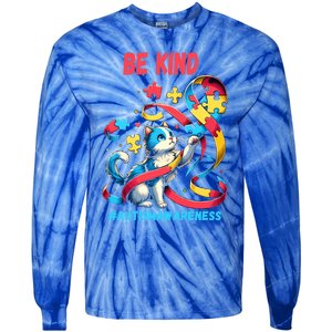 Autism Awareness Be Kind Cat Funny Gift Tie-Dye Long Sleeve Shirt