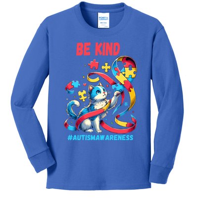 Autism Awareness Be Kind Cat Funny Gift Kids Long Sleeve Shirt