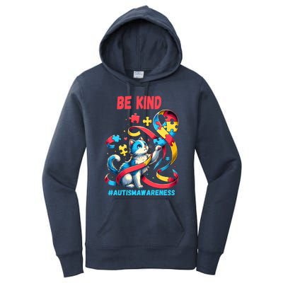 Autism Awareness Be Kind Cat Funny Gift Women's Pullover Hoodie