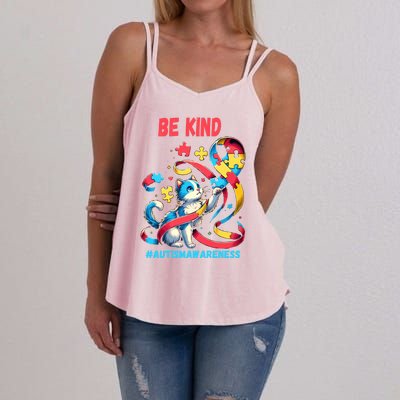 Autism Awareness Be Kind Cat Funny Gift Women's Strappy Tank