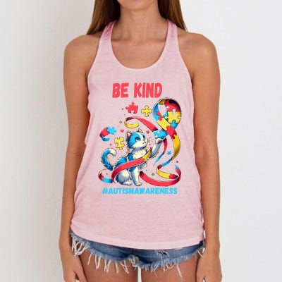 Autism Awareness Be Kind Cat Funny Gift Women's Knotted Racerback Tank