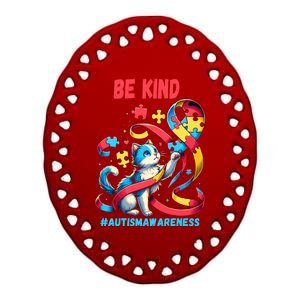 Autism Awareness Be Kind Cat Funny Gift Ceramic Oval Ornament