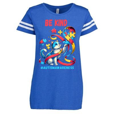 Autism Awareness Be Kind Cat Funny Gift Enza Ladies Jersey Football T-Shirt