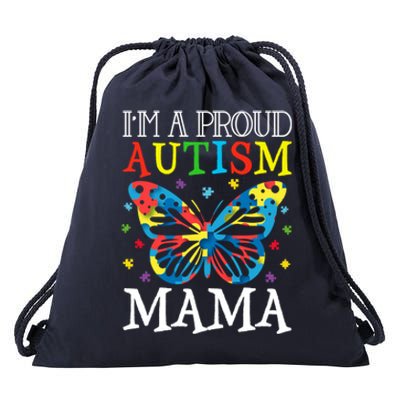 Autism Awareness Butterfly Design IM A Proud Autism Mama Gift Drawstring Bag