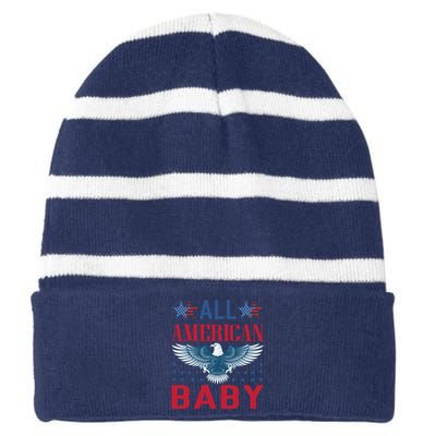 All American Baby Patriotic Striped Beanie with Solid Band