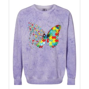 Autism Awareness Butterfly Peace Lover Gift Men Women Colorblast Crewneck Sweatshirt